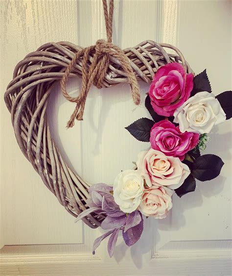 Handmade Wooden Heart Wreath Featuring Roses Greenery And Etsy