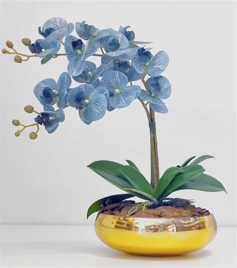 Arranjo Flores 2 Orquídeas Artificial Azul Vaso Elo7