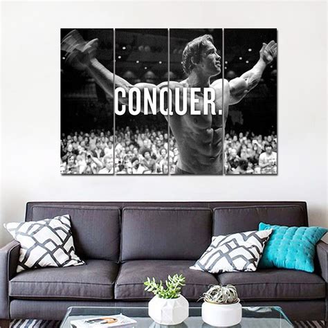 ArtSailing HD Printed 4 Piece Arnold Conquer Inspiration Quote Canvas