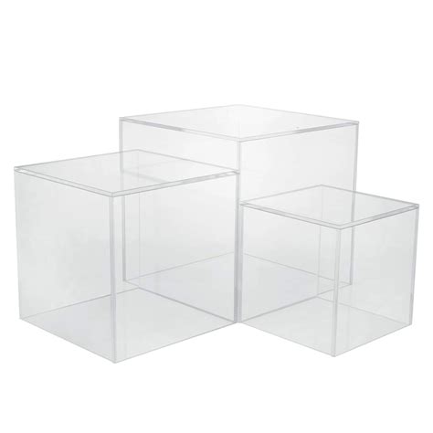 Set Of 3 Crystal Clear Acrylic Cube Display Promo Items Giveaways