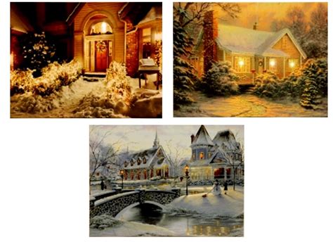 3 Stück LED Wandbild beleuchtete Winterlandschaft 30cm x 40cm Leinwand