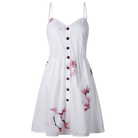 Summer Dress Women Sexy Dress Girl Sling Sleeveless V Neck Flower Print