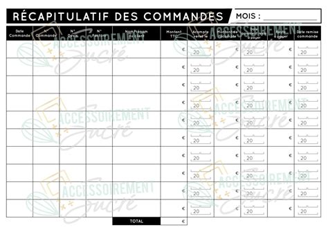 Mod Les De Fiches Bon De Commande Tableau R Capitulatif De Tes