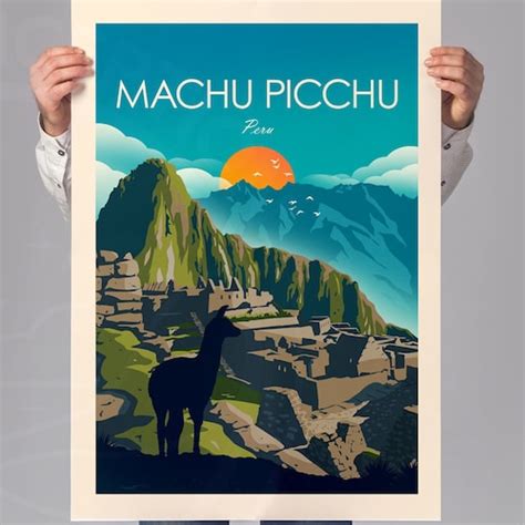 Machu Picchu Travel Poster Vintage Style Poster Home Peru Etsy