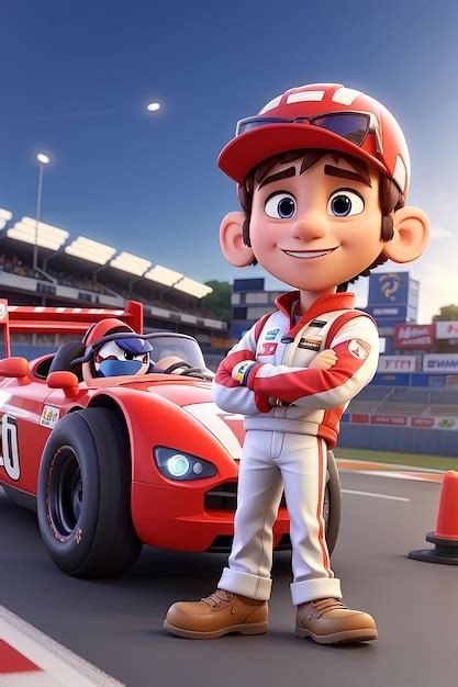 Premium Photo | Race Car Driver Cartoon Character Speedy 3D Animation Style