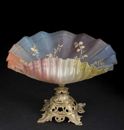 Victorian Art Glass And Brass Compote