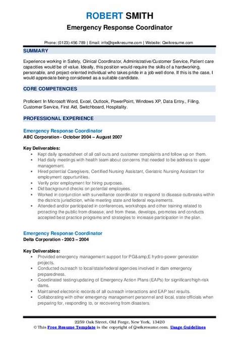 Emergency Response Coordinator Resume Samples Qwikresume