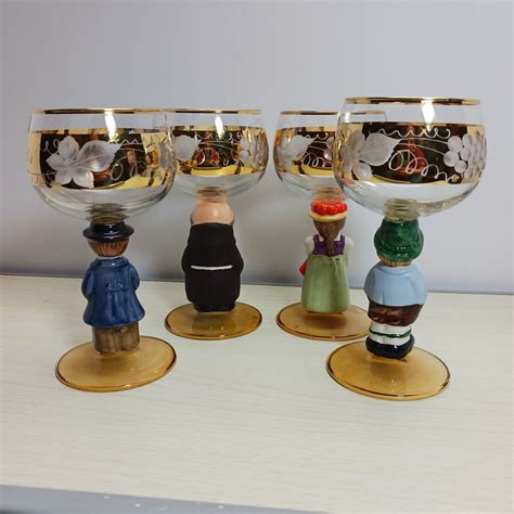 Vintage Goebel Hummel Figurine Cordial Wine Glasses With Gold Gilding