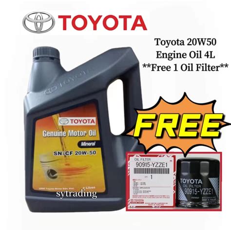 Toyota 20w 50 Mineral 20w50 Engine Oil 4l Free Toyota Oil Filter