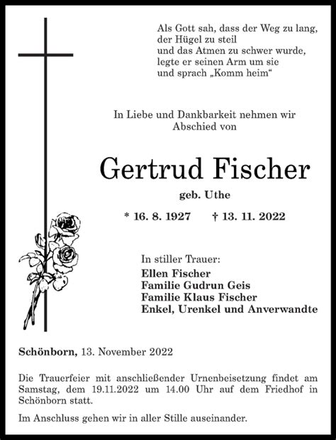 Traueranzeigen Von Gertrud Fischer Rz Trauer De