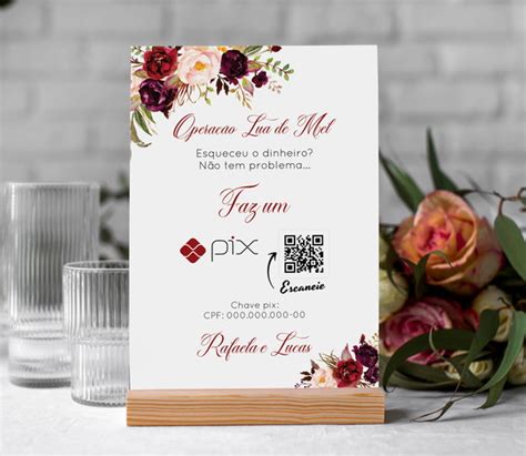 Placa Pix Casamento Marsala Produtos Personalizados No Elo