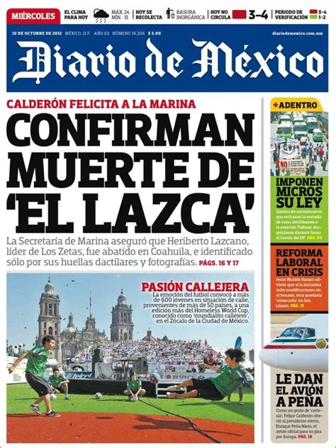 Periódico Diario De México México Periódicos De México Edición De Miércoles 10 De Octubre