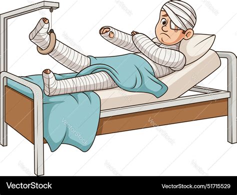 Heavily Injured Man In Hospital Bed Cartoon Vector Image