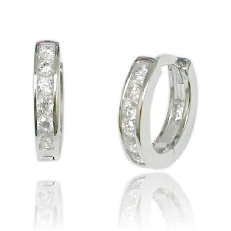 Solid Sterling Silver Cubic Zirconia Huggie Hoop Earrings Etsy