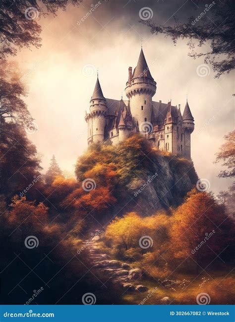 Ai Generated Illustration Of A Majestic Castle With Tall Spires On A