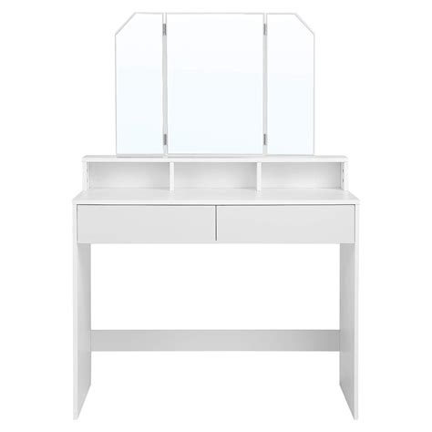 Toaletný stolík so zrkadlom a zásuvkami, kozmetický stolík, biely