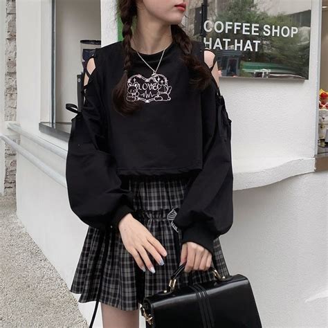 Houzhou Black Off Shoulder T Shirt Women Harajuku Bandage E Girl Y K