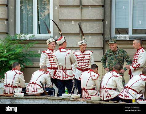 Soldiers In Presidential Guard Uniform Meeting After The Changing Of