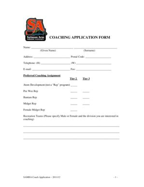 Fillable Online Coaching Application Form Ramp Interactive Fax Email