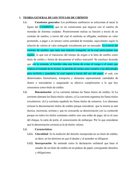 Teoria General DE LOS Titulos DE Crédito 1 TEORIA GENERAL DE LOS