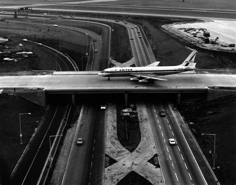 Aerial View Showing The First United Airlines Jet Plane To Cross The