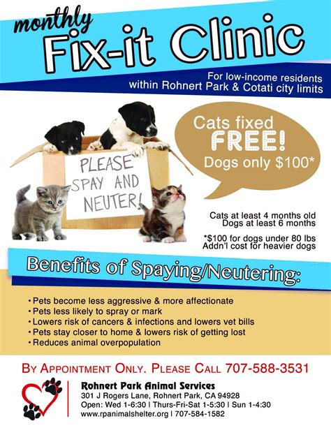 Spay And Neuter Assistance Rohnert Park Animal Services