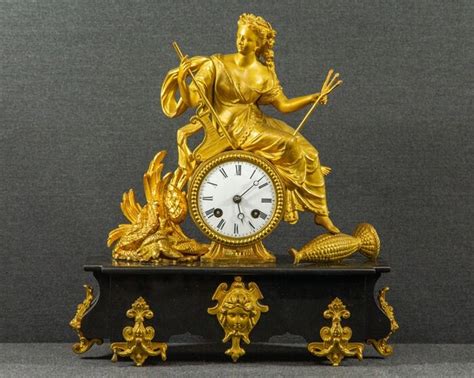 Mantel Clock Japy Fr Res Cie Gilt Bronze Stone Mineral Stone