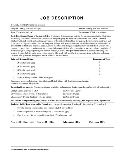 Free Printable Job Description Templates Word Pdf Examples