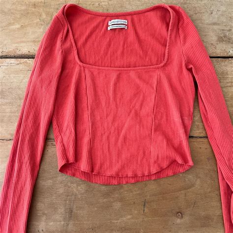 Red Urban Outfitters Ribbed Square Neck Long Sleeved Depop