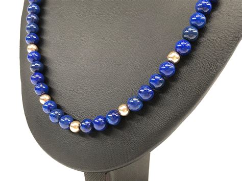 Lot 14k Gold Lapis Gold Beaded Necklace