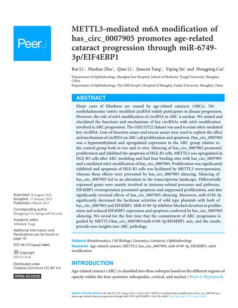 Pdf Mettl Mediated M A Modification Of Has Circ Promotes Age