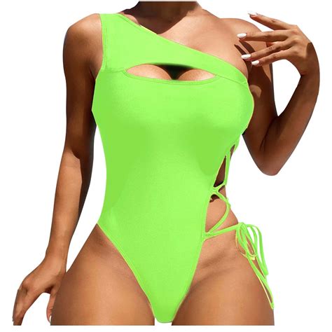 OSFVNOXV Womens Swimwear One Piece Push Up Bikini Sexy One Shoulder Cutout Swimsuit Slim Fit