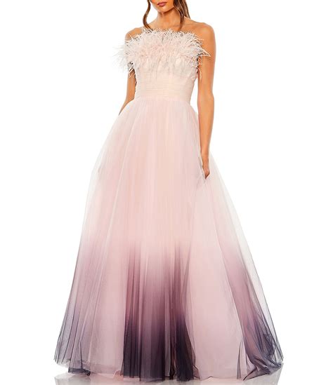 Mac Duggal Feather Trimmed Strapless Ombre Ball Gown Dillards