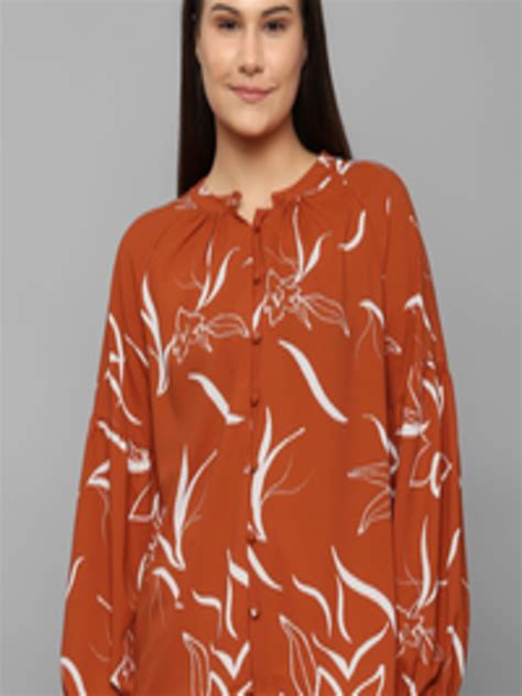 Buy Allen Solly Woman Orange Printed Mandarin Collar Top Tops For