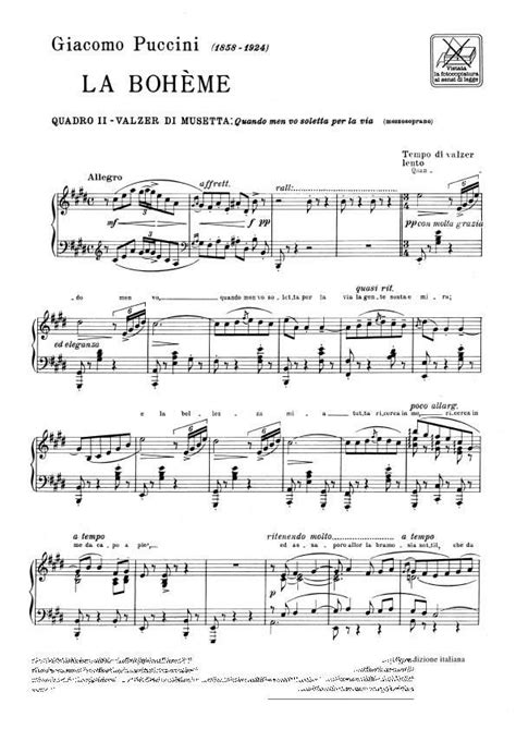 Valzer Di Musetta Di Giacomo Puccini Spartiti Per Pianoforte