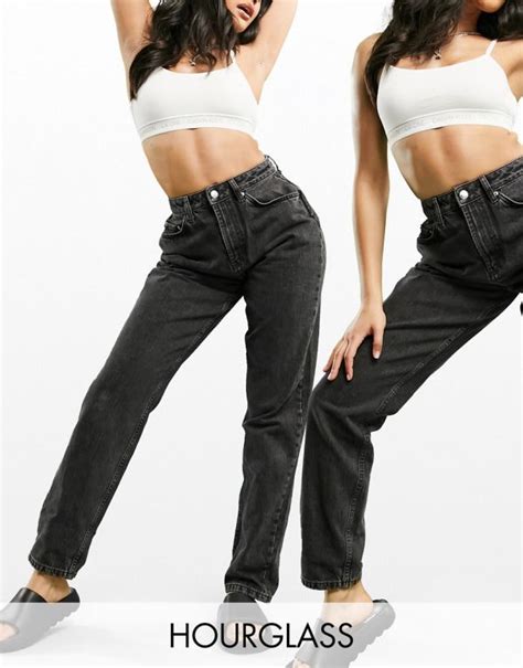 Asos Design Hourglass High Rise ‘slouchy Mom Jeans In Washed Black