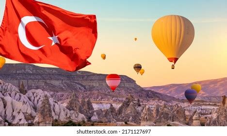 Turkey Flag Against Hot Air Balloons Stock Photo Shutterstock