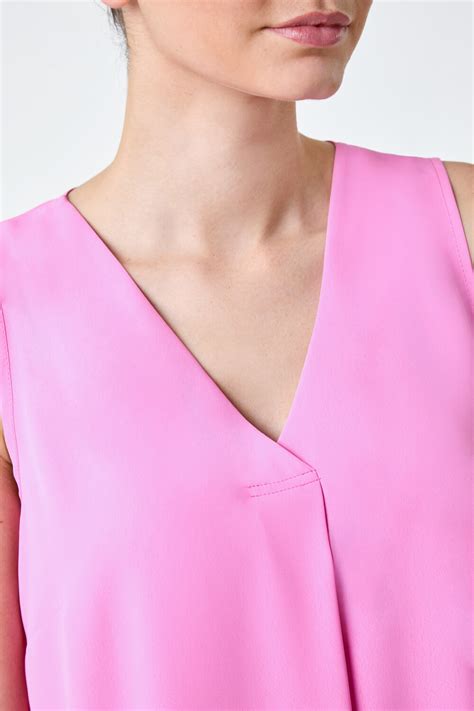 Pink V Neck Sleeveless Pleat Vest Top Roman Uk