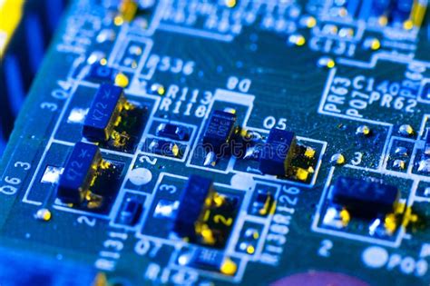 Circuit Board Close Up In Bright Blue Light Stock Photo Image Of