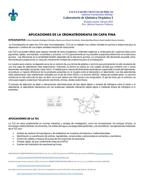 Ac9 Aplicaciones De La Cromatografía En Capa Fina Aplicaciones De La