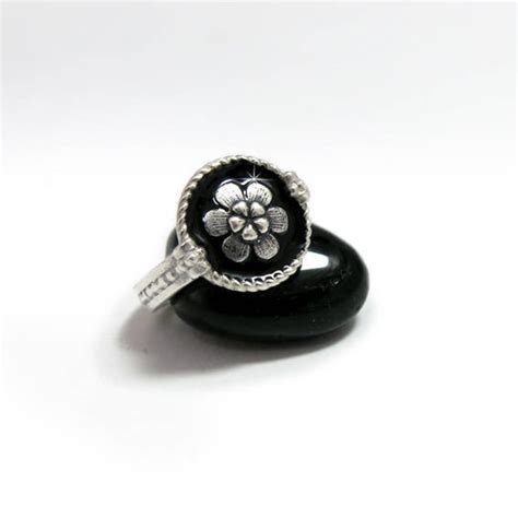 Silver Flower Ring Silver Black Ring Vintage Floral Ring - Etsy