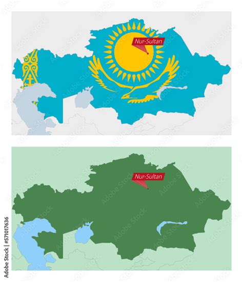 Kazakhstan Map With Pin Of Country Capital Two Types Of Kazakhstan Map
