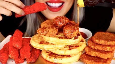 Asmr Chicken And Waffles Hashbrowns Hot Cheeto Spam Fries Extreme Crunchy No Talking Youtube