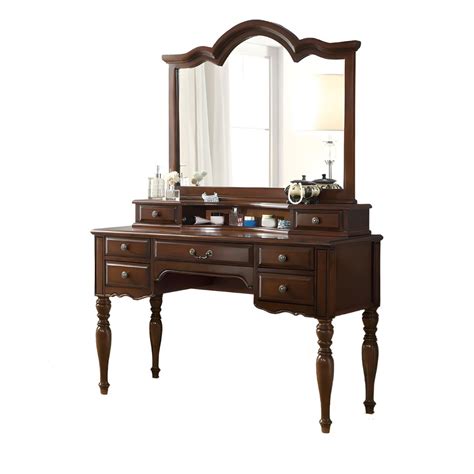 Traditional Makeup Vanity In Brown Rubber Wood Dressing Table Makeup