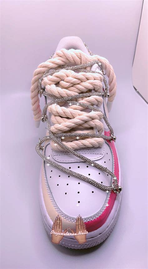 Pink Hand Painted Offwhite Pink White Air Force 1 With Rope - Etsy