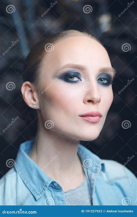 Closeup Portrait Of Pretty Girl With Smokey Eyes And Sensual Pump Mouth