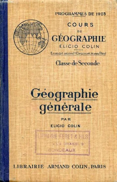 GEOGRAPHIE GENERALE CLASSE DE 2de Von COLIN ELICIO Bon Couverture