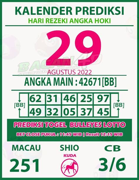 Kalender Prediksi Togel Bulls Eye Agustus Bacan D Kalender