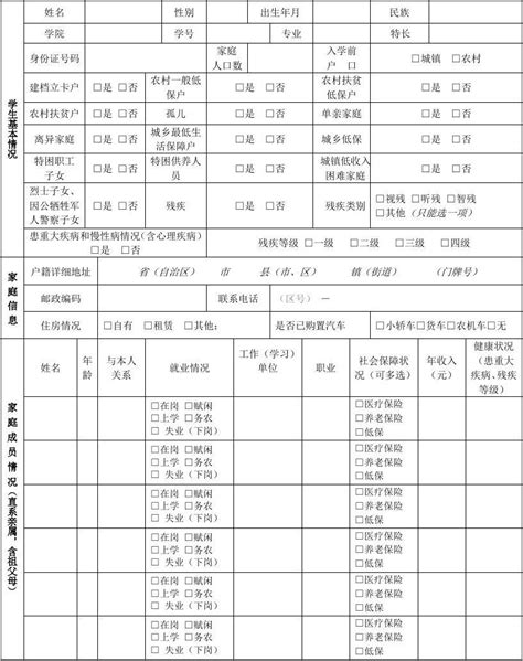 2017年深圳大学学生家庭经济状况评估定调查表word文档免费下载亿佰文档网