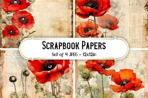 4 Vintage Poppy Paper Backgrounds Scrapbook 4404553